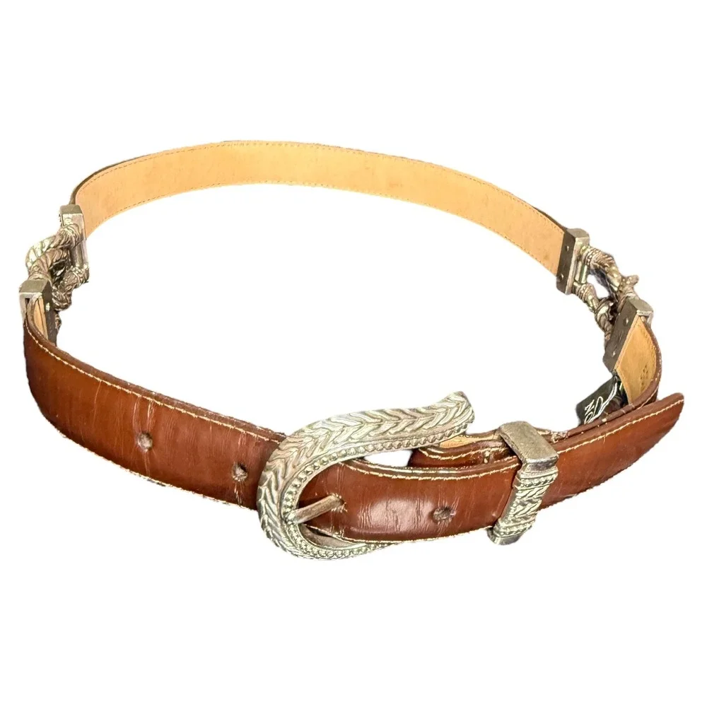 Brighton Brown Leather Belt Silver‎ Detailed Buckle Womens Size M 22309